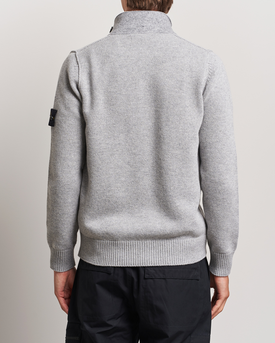 Mies | Puserot | Stone Island | Knitted Lambswool Zip Cardigan Melange Grey