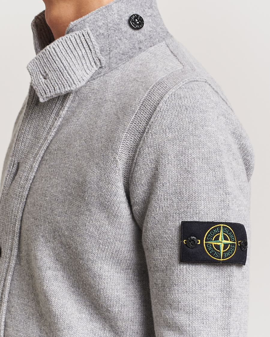 Mies | Puserot | Stone Island | Knitted Lambswool Zip Cardigan Melange Grey