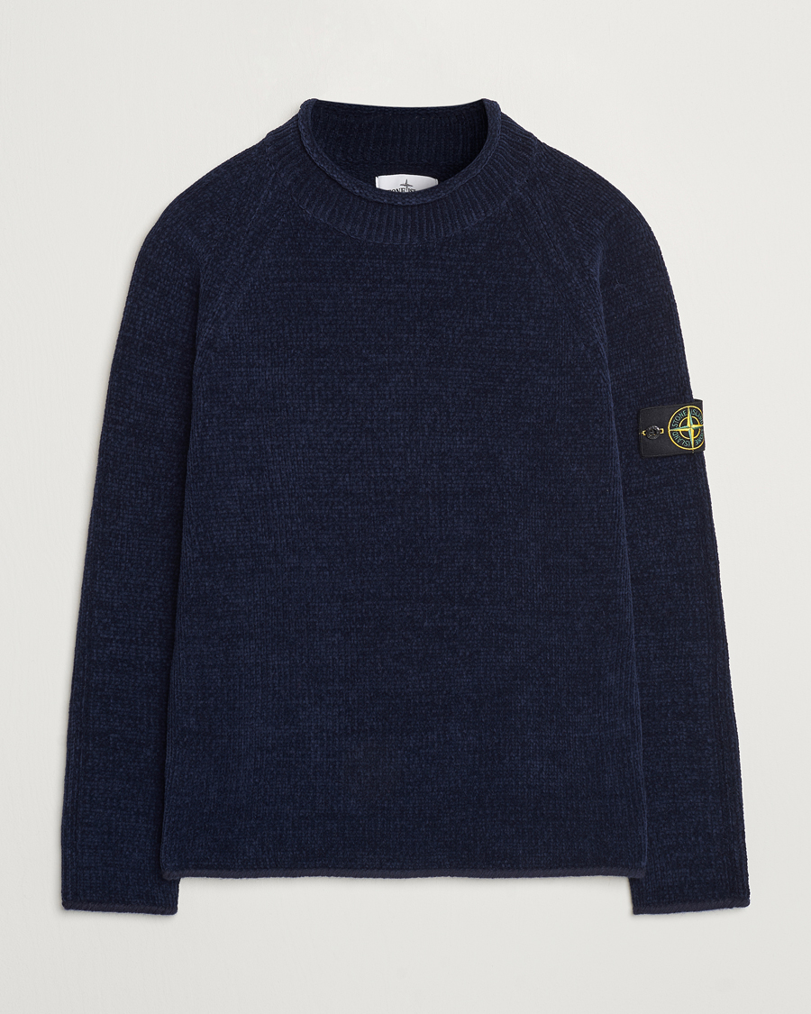 Mies | Puserot | Stone Island | Cotton Chenille Mock Neck Navy Blue