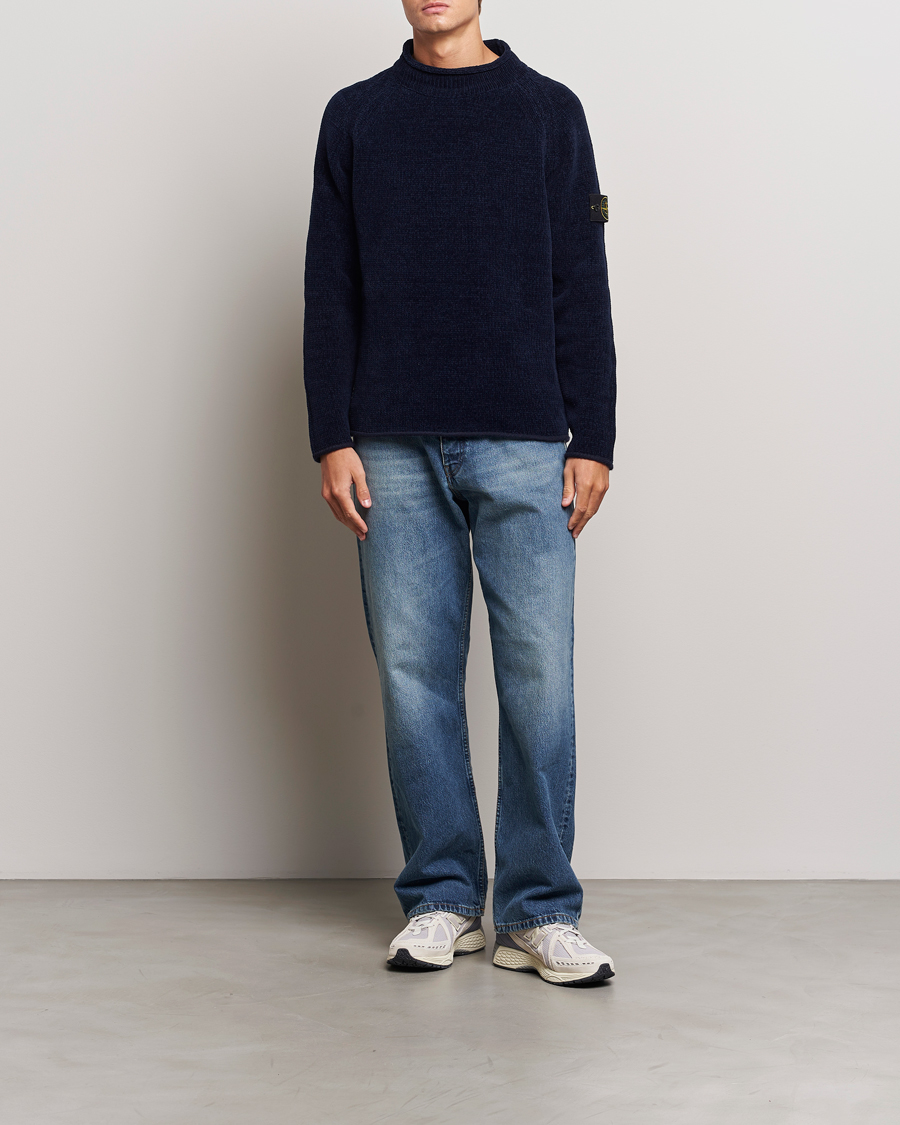 Mies | Puserot | Stone Island | Cotton Chenille Mock Neck Navy Blue