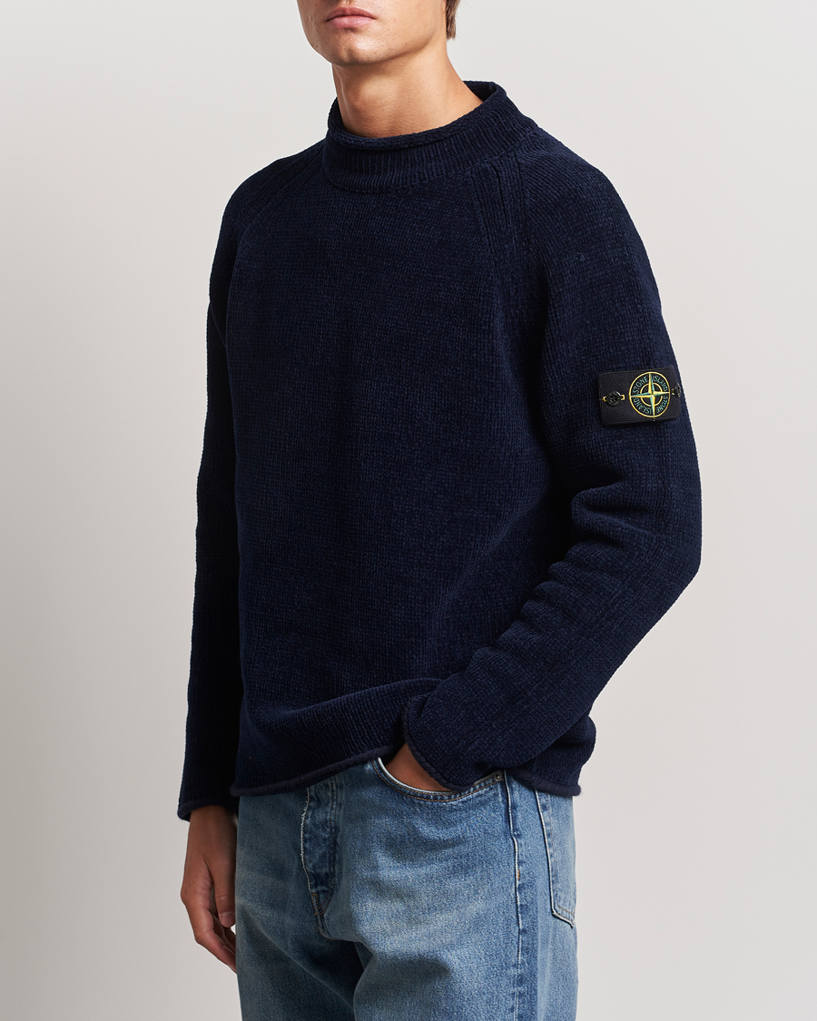 Mies | Puserot | Stone Island | Cotton Chenille Mock Neck Navy Blue