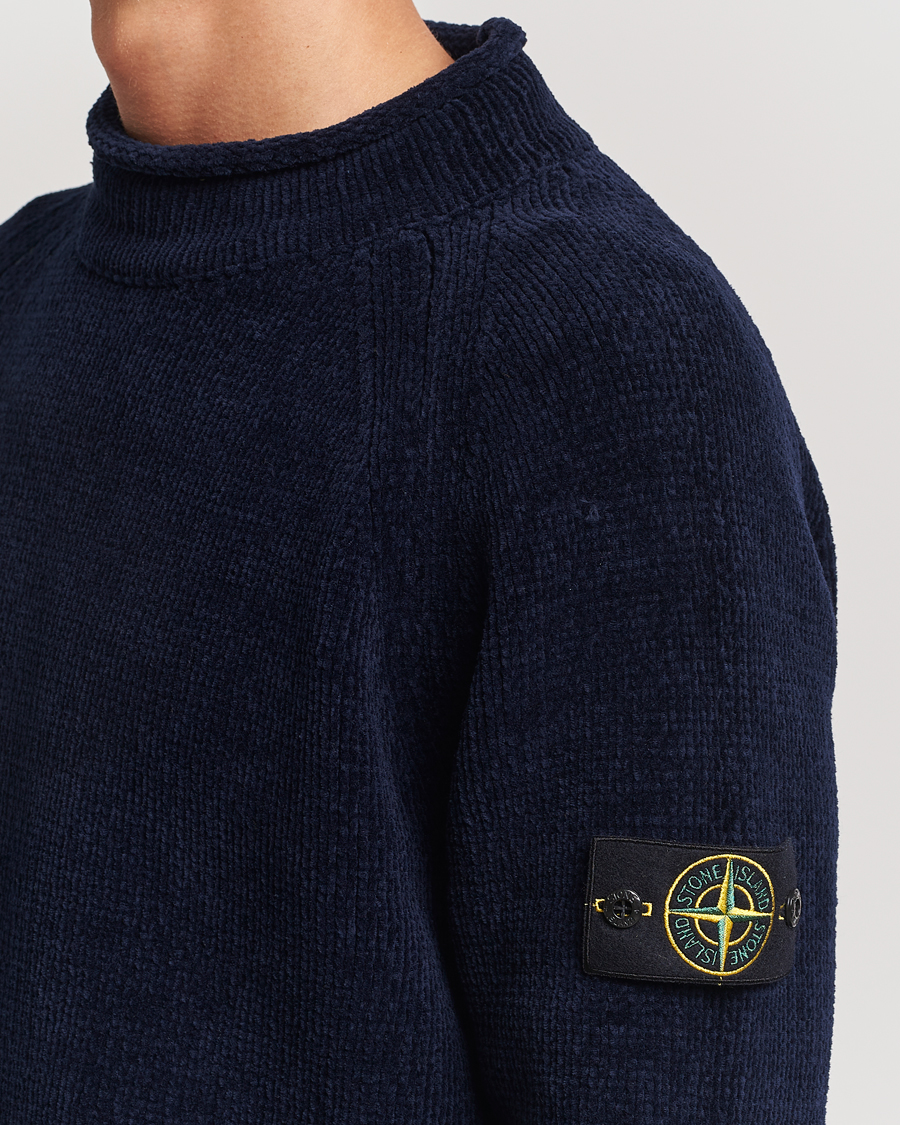 Mies | Puserot | Stone Island | Cotton Chenille Mock Neck Navy Blue