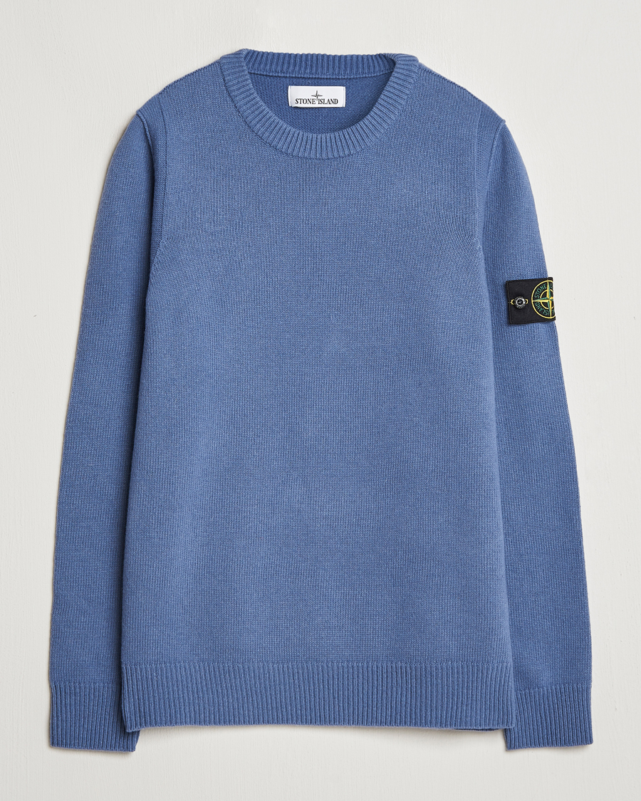 Mies | Puserot | Stone Island | Knitted Lambwool Sweater Mid Blue