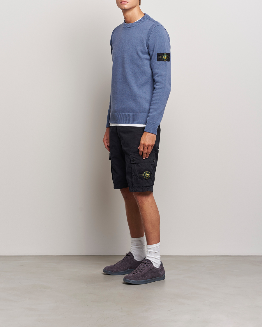 Mies | Puserot | Stone Island | Knitted Lambwool Sweater Mid Blue