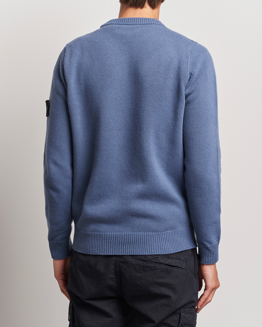 Mies | Puserot | Stone Island | Knitted Lambwool Sweater Mid Blue