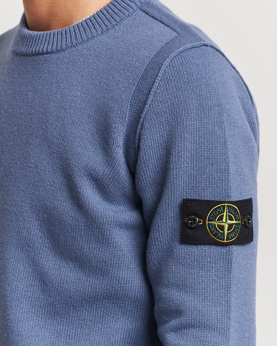 Mies | Puserot | Stone Island | Knitted Lambwool Sweater Mid Blue