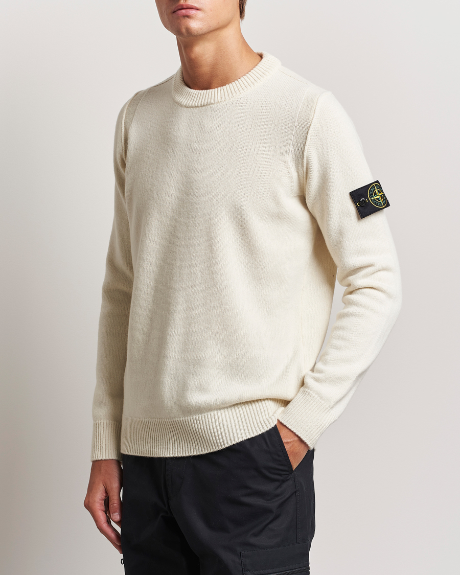 Mies | Puserot | Stone Island | Knitted Lambwool Sweater Natural