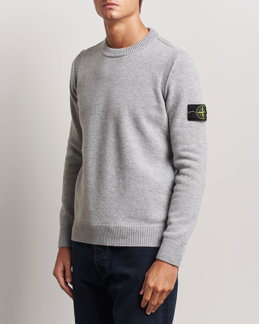Mies | Puserot | Stone Island | Knitted Lambwool Sweater Melange Grey