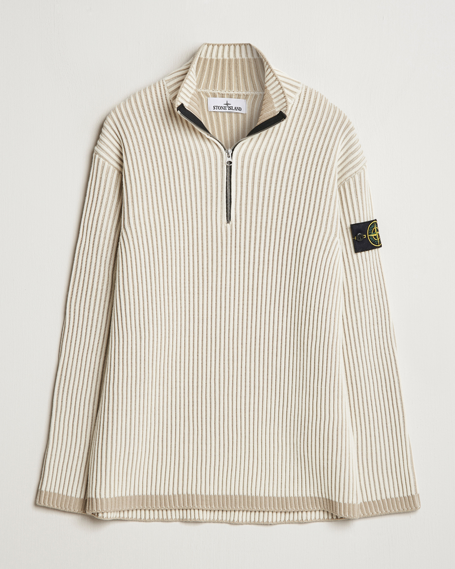Mies | Puserot | Stone Island | Full Rib Wool Half Zip Natural