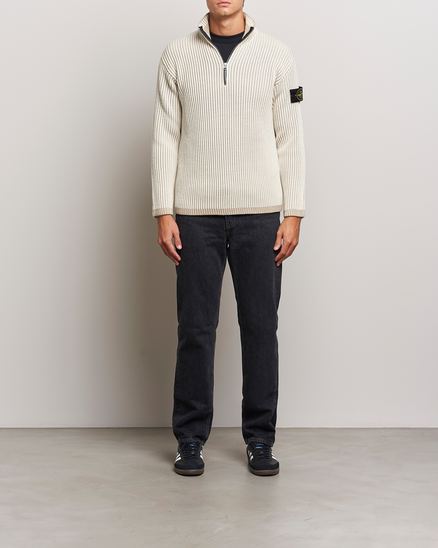 Mies | Puserot | Stone Island | Full Rib Wool Half Zip Natural
