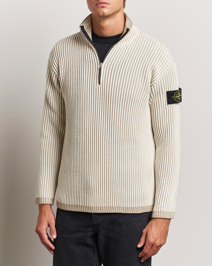 Mies | Puserot | Stone Island | Full Rib Wool Half Zip Natural