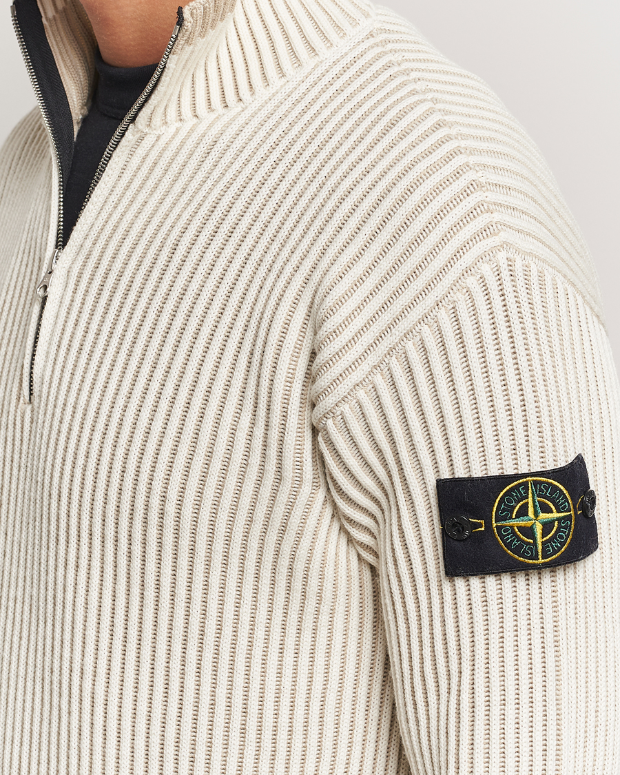 Mies | Puserot | Stone Island | Full Rib Wool Half Zip Natural