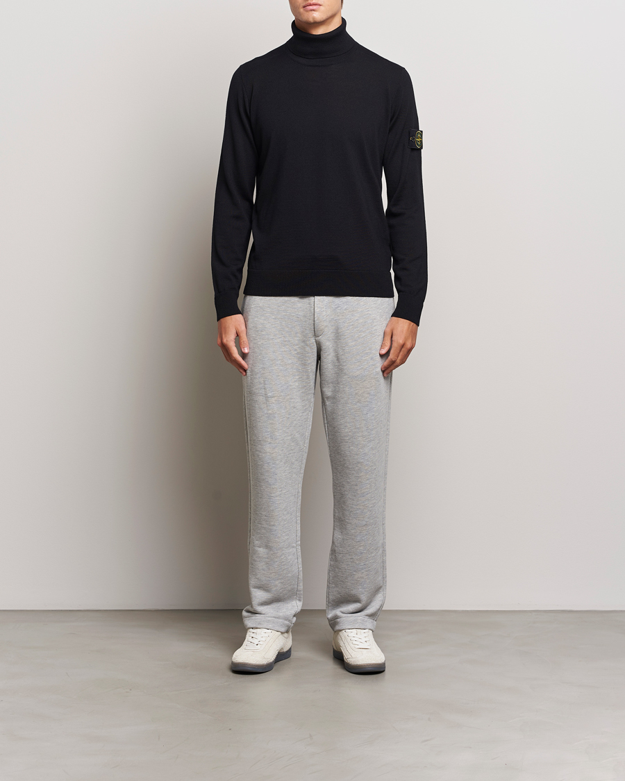 Mies | Puserot | Stone Island | Knitted Wool Polo Black