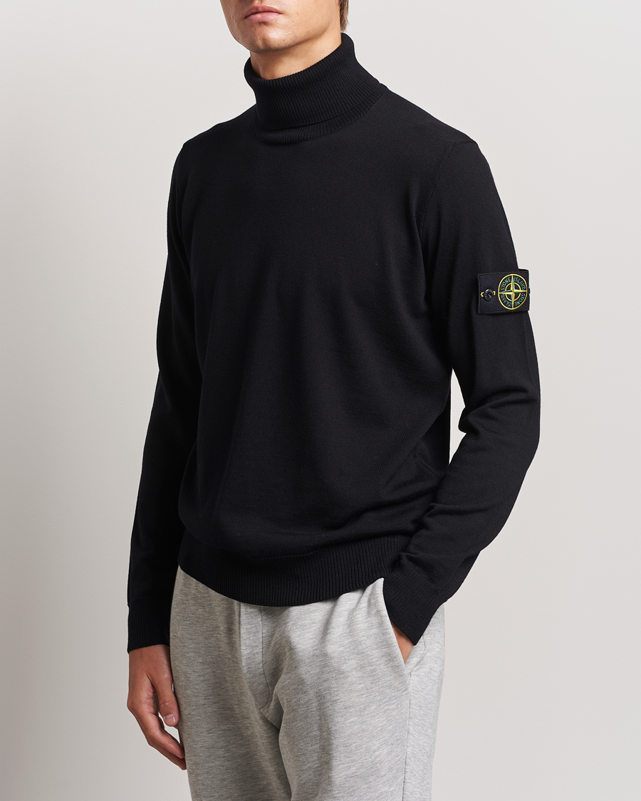 Mies | Puserot | Stone Island | Knitted Wool Polo Black