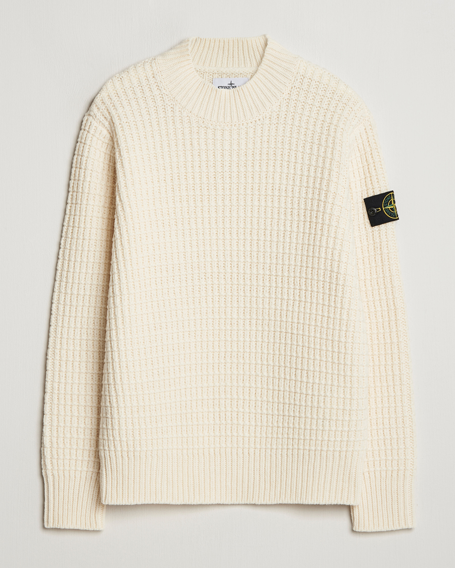 Mies | Puserot | Stone Island | Checkered Rib Stich Wool Mock Neck Natural