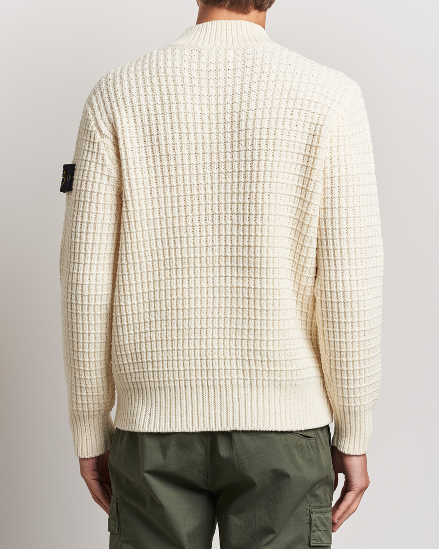 Mies | Puserot | Stone Island | Checkered Rib Stich Wool Mock Neck Natural