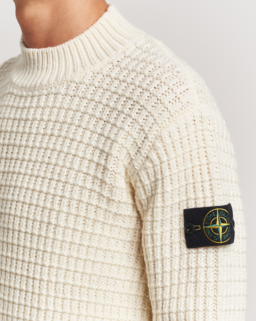 Mies | Puserot | Stone Island | Checkered Rib Stich Wool Mock Neck Natural