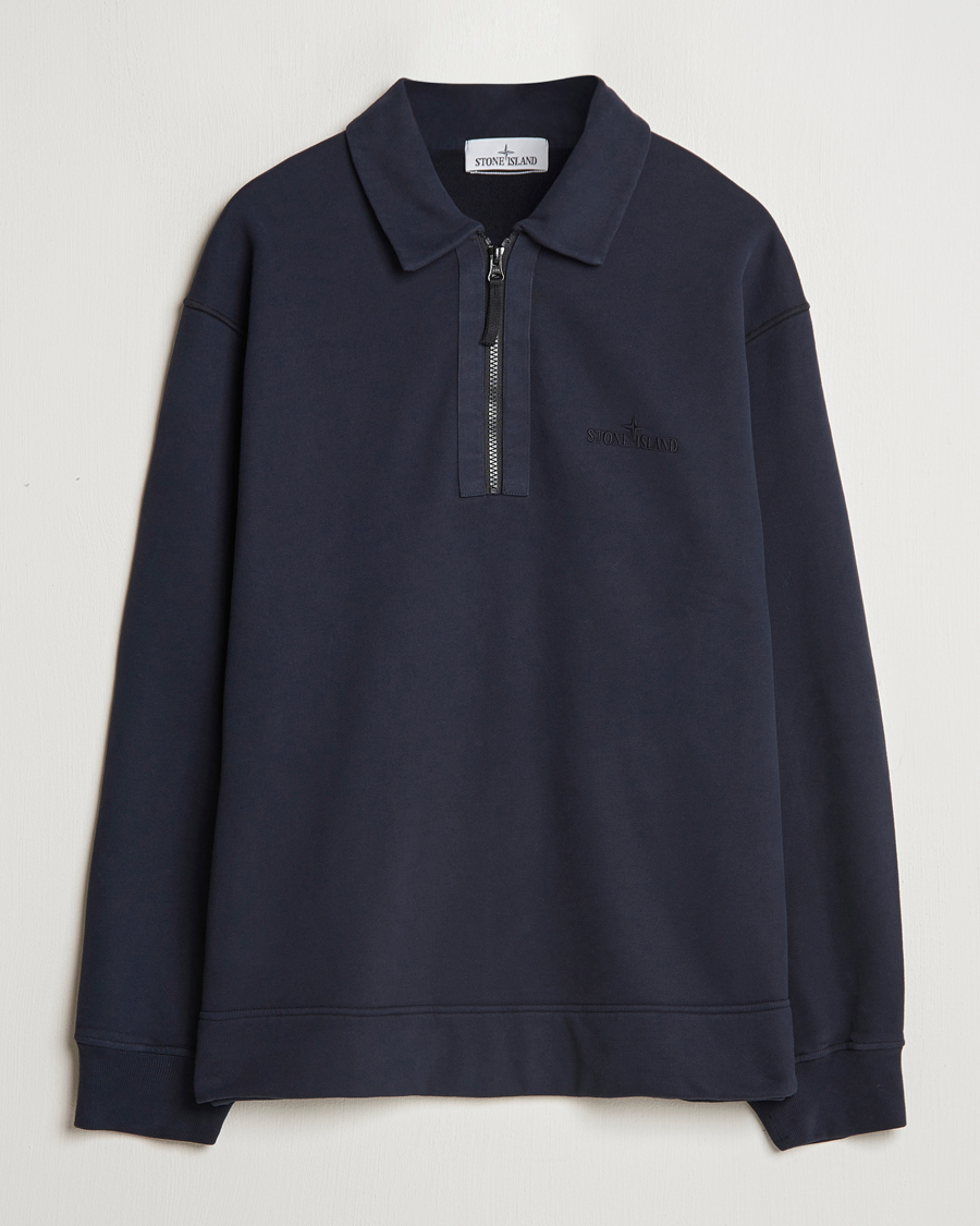 Mies | Puserot | Stone Island | Garment Dyed Fleece Zip Polo Navy Blue