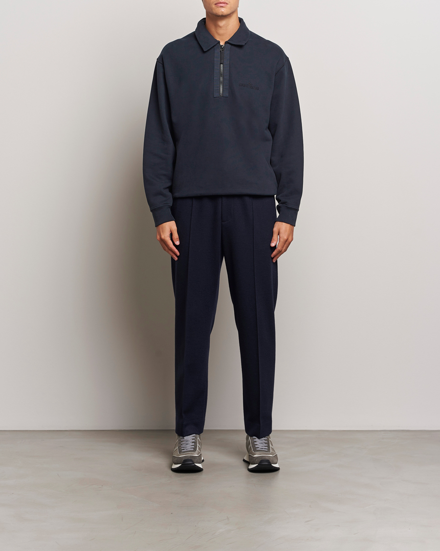 Mies | Puserot | Stone Island | Garment Dyed Fleece Zip Polo Navy Blue