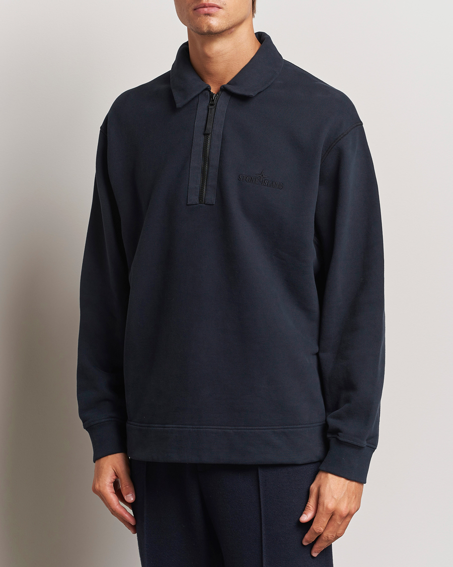 Mies | Puserot | Stone Island | Garment Dyed Fleece Zip Polo Navy Blue