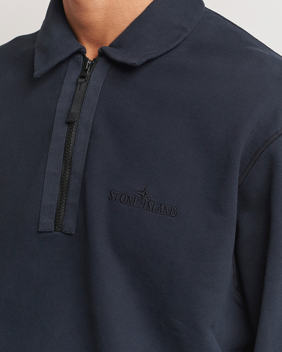 Mies | Puserot | Stone Island | Garment Dyed Fleece Zip Polo Navy Blue