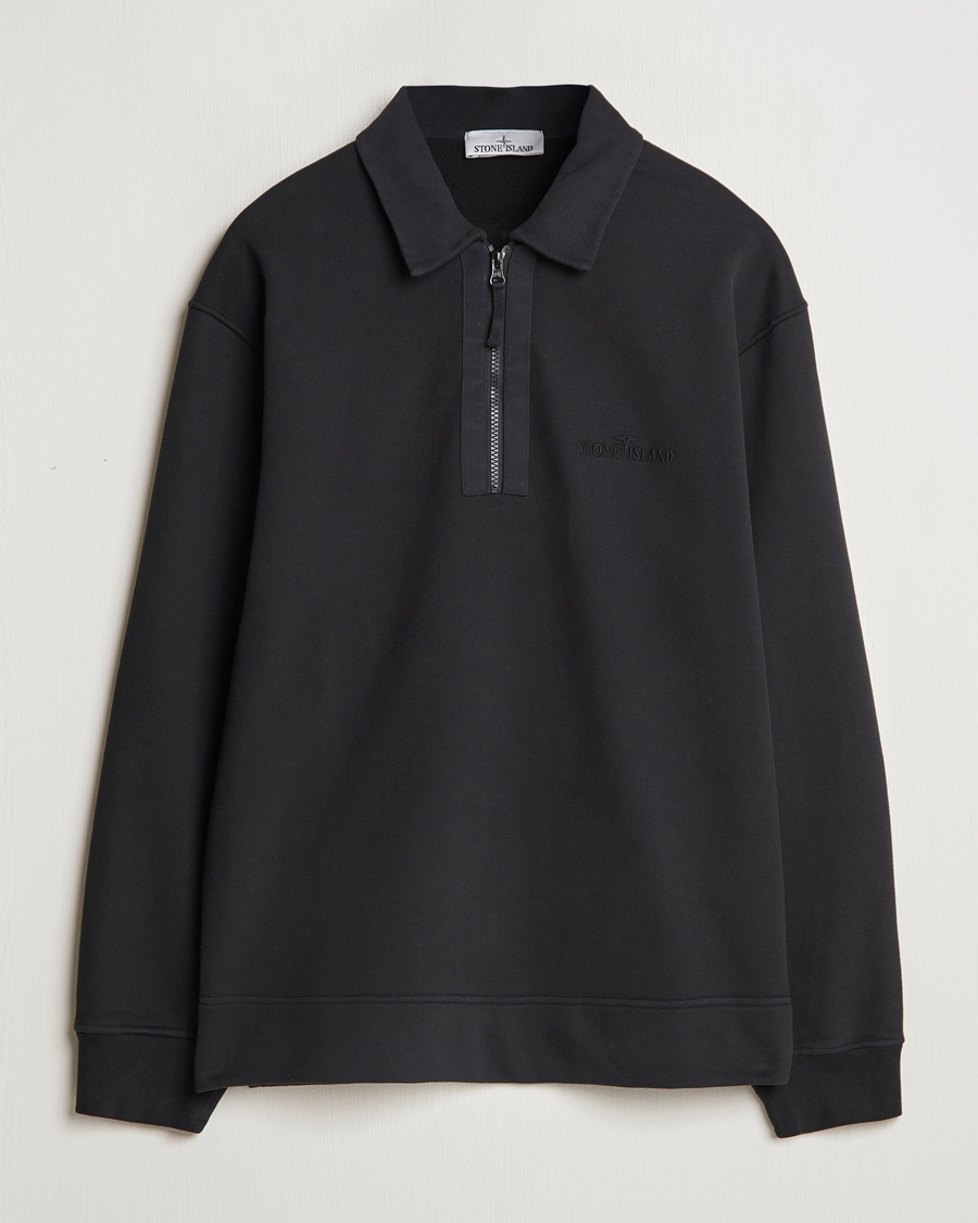 Mies | Puserot | Stone Island | Garment Dyed Fleece Zip Polo Black