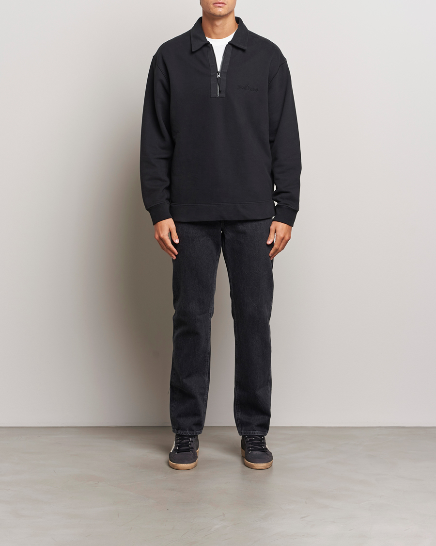 Mies | Puserot | Stone Island | Garment Dyed Fleece Zip Polo Black