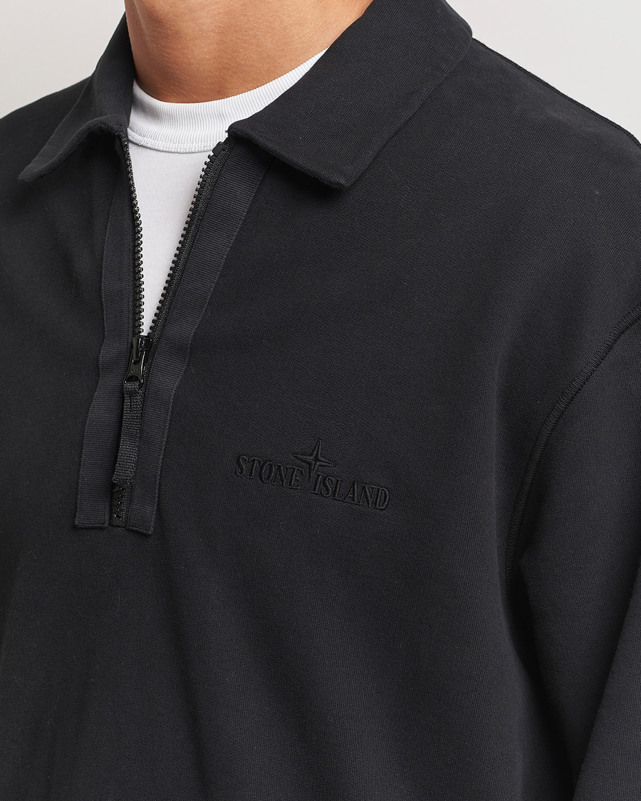 Mies | Puserot | Stone Island | Garment Dyed Fleece Zip Polo Black