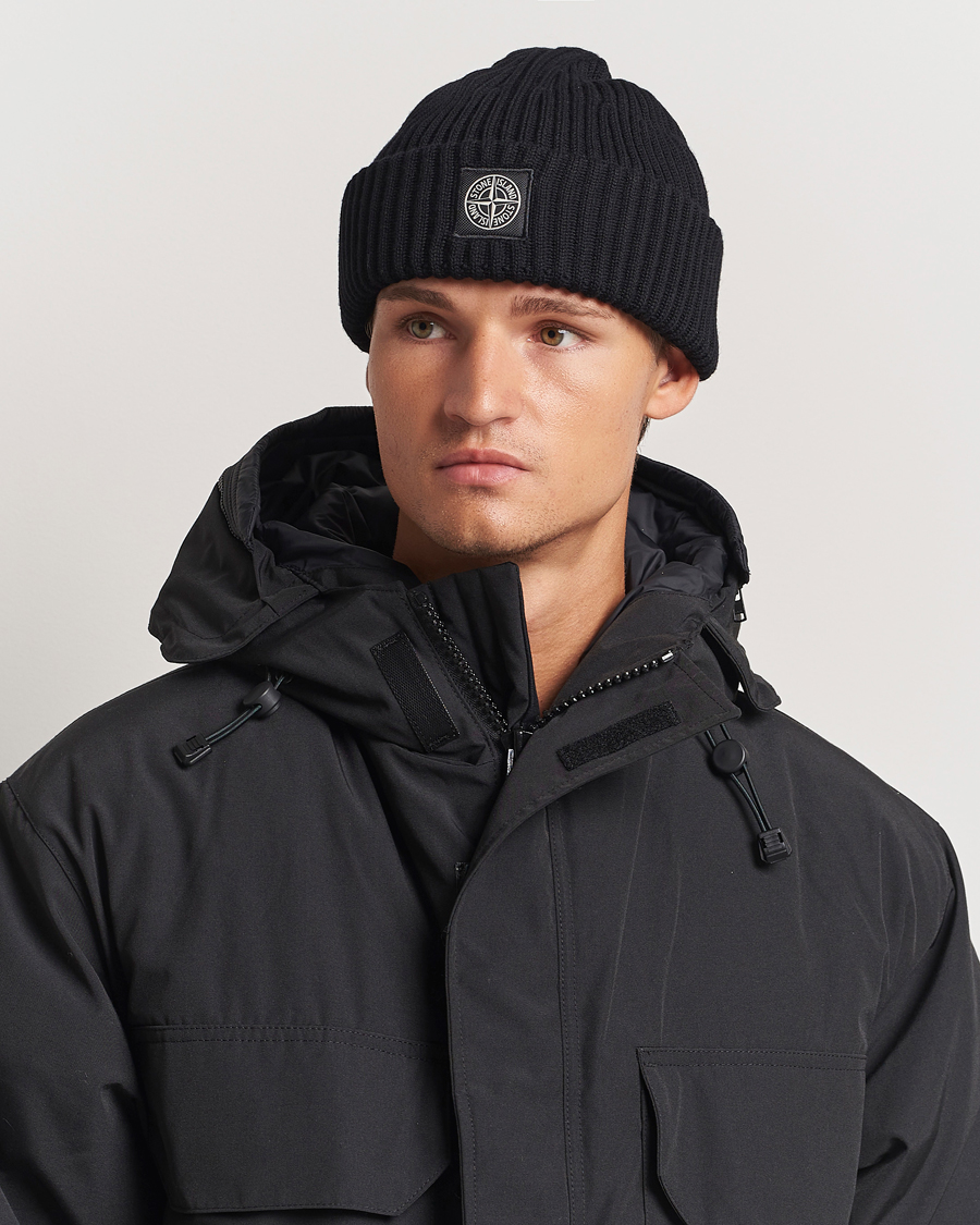 Mies | Stone Island Full Rib Wool Beanie Black | Stone Island | Full Rib Wool Beanie Black