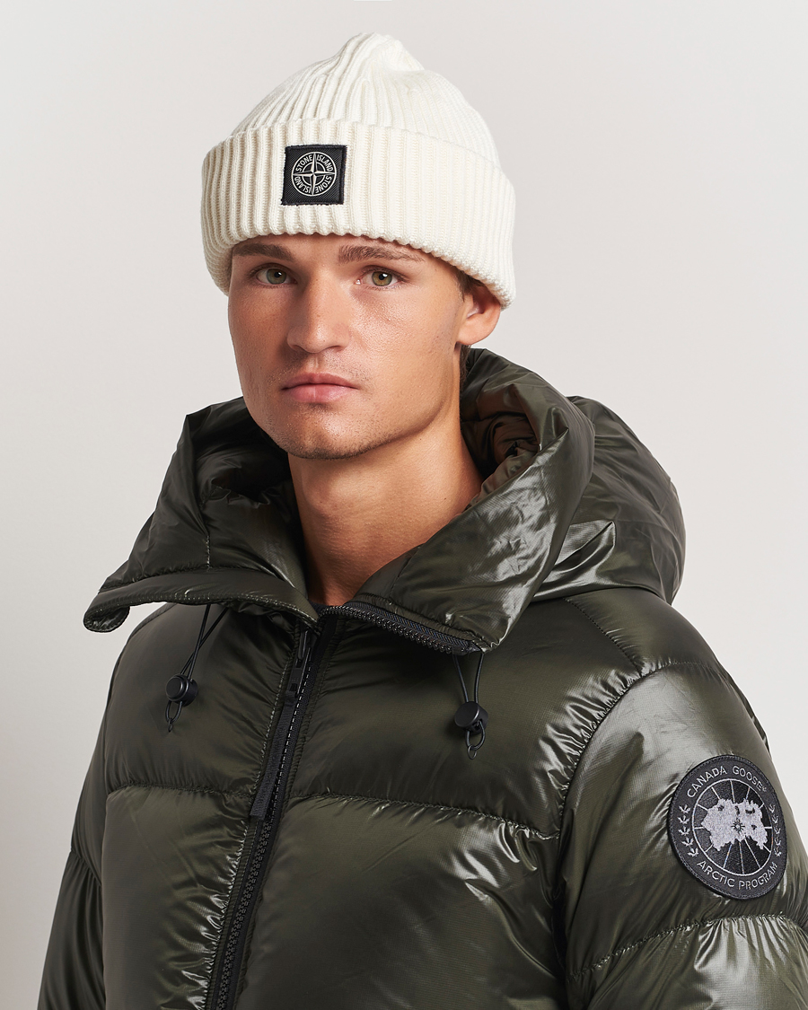 Mies | Stone Island Full Rib Wool Beanie Natural | Stone Island | Full Rib Wool Beanie Natural