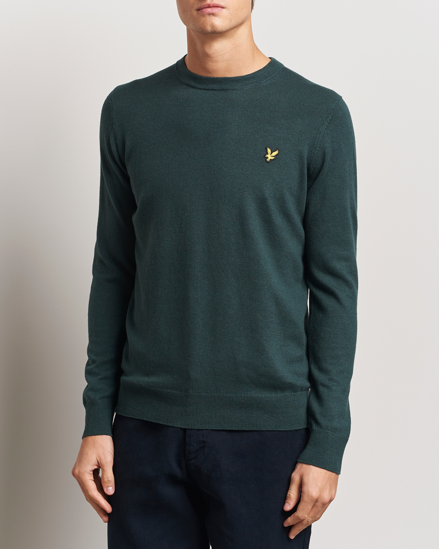 Mies | Puserot | Lyle & Scott | Cotton/Merino Crew Neck Jumper Argyle Teal