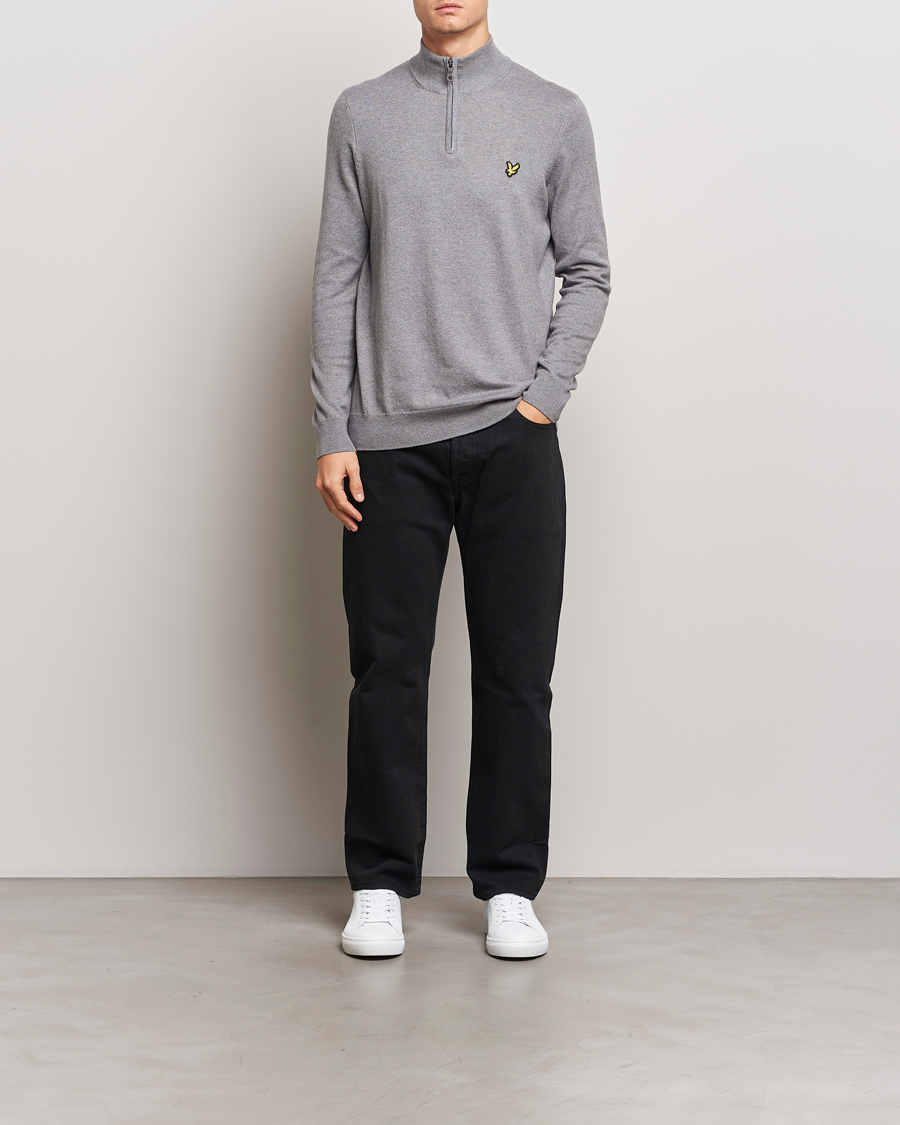 Mies | Puserot | Lyle & Scott | Cotton/Merino Half Zip Mid Grey Marl