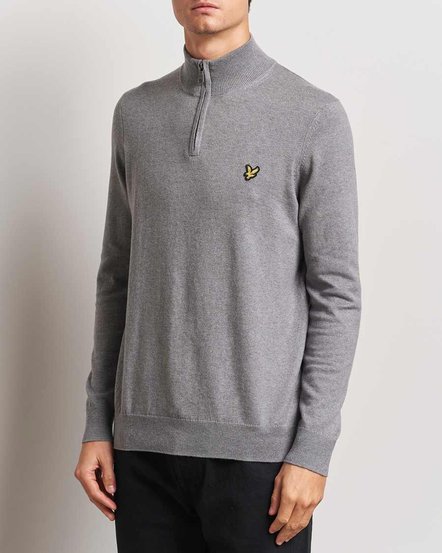 Mies | Puserot | Lyle & Scott | Cotton/Merino Half Zip Mid Grey Marl