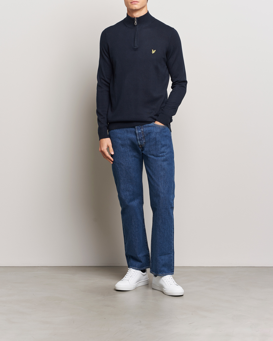 Mies | Puserot | Lyle & Scott | Cotton/Merino Half Zip Dark Navy