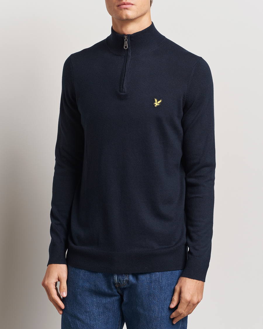 Mies | Puserot | Lyle & Scott | Cotton/Merino Half Zip Dark Navy