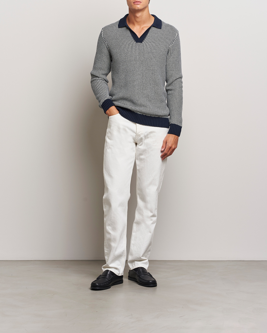 Mies | Puserot | Orlebar Brown | Horton Long Sleeve Knited Poloshirt Night Iris/White