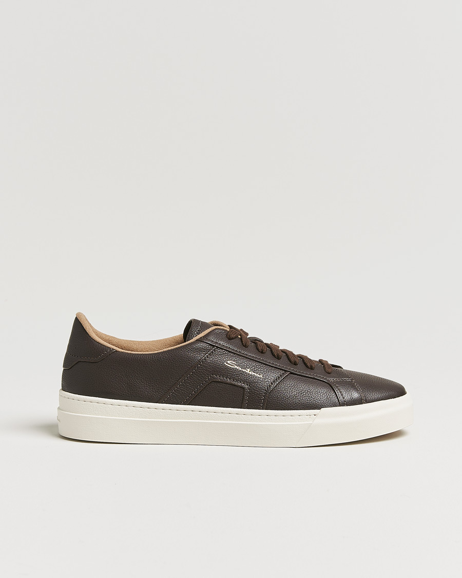 Mies | Santoni Double Buckle Sneakers Dark Brown Grain | Santoni | Double Buckle Sneakers Dark Brown Grain