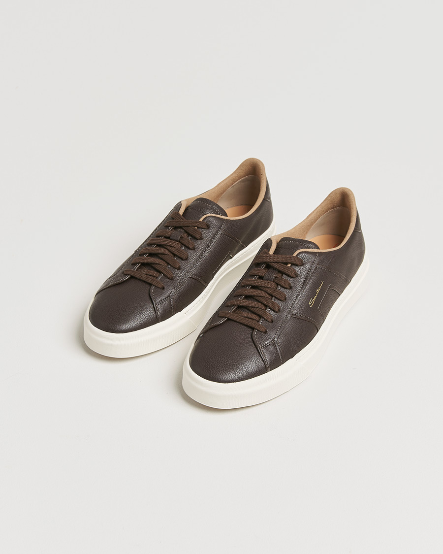 Mies | Santoni Double Buckle Sneakers Dark Brown Grain | Santoni | Double Buckle Sneakers Dark Brown Grain