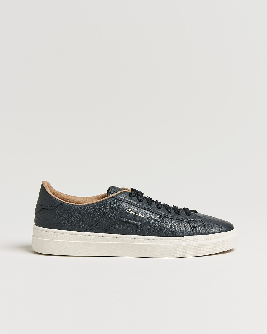 Mies | Santoni Double Buckle Sneakers Navy Grain | Santoni | Double Buckle Sneakers Navy Grain