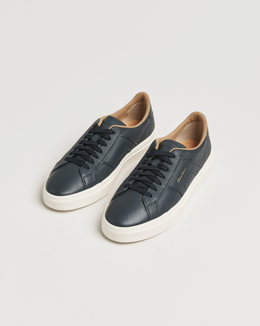 Mies | Santoni Double Buckle Sneakers Navy Grain | Santoni | Double Buckle Sneakers Navy Grain