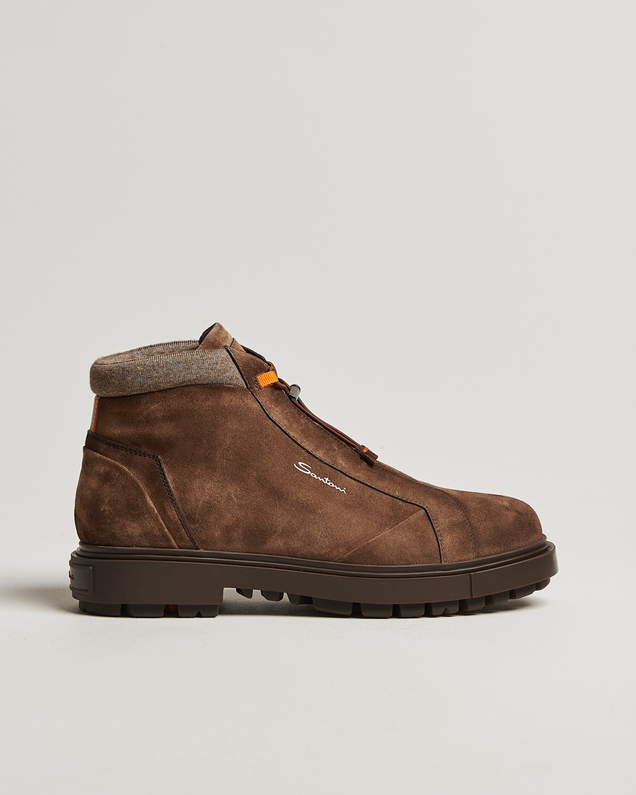 Mies | Santoni St Moritz No Lace Boot Dark Brown Suede | Santoni | St Moritz No Lace Boot Dark Brown Suede