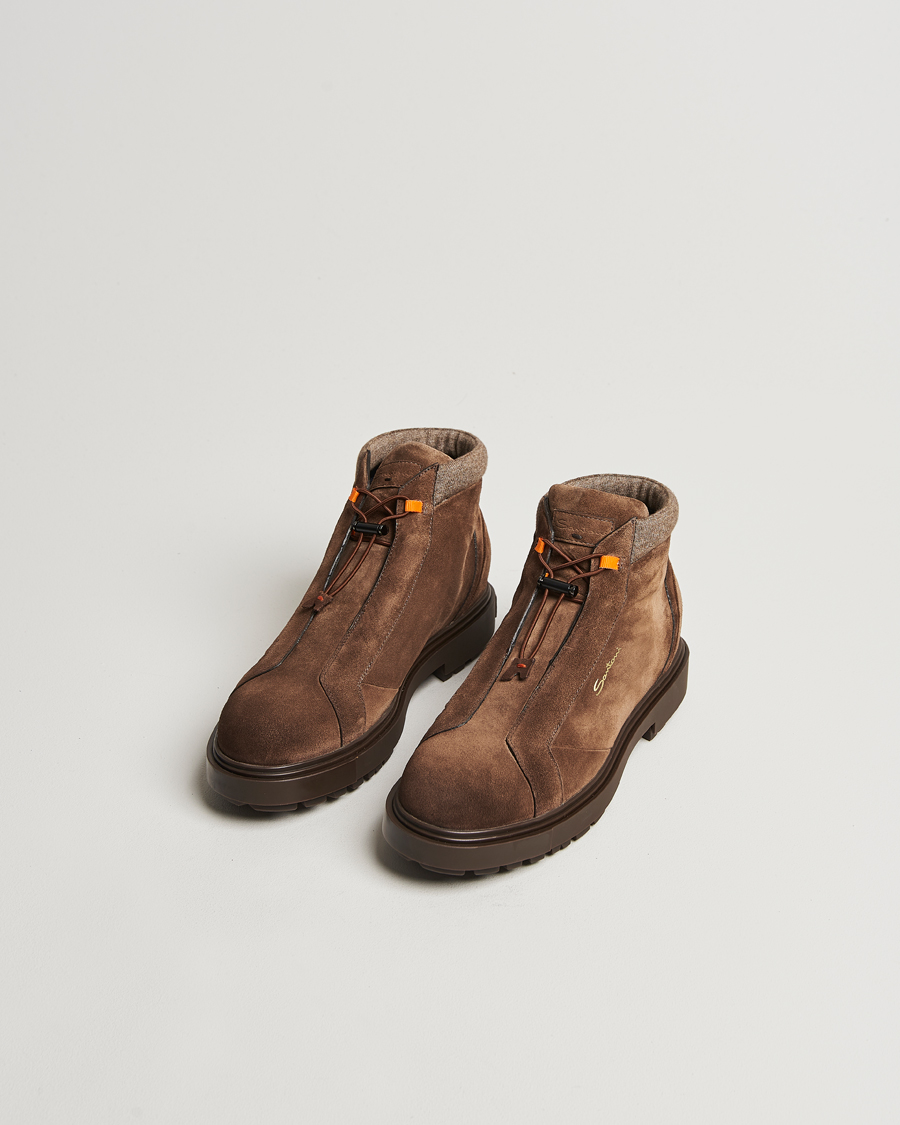 Mies | Santoni St Moritz No Lace Boot Dark Brown Suede | Santoni | St Moritz No Lace Boot Dark Brown Suede