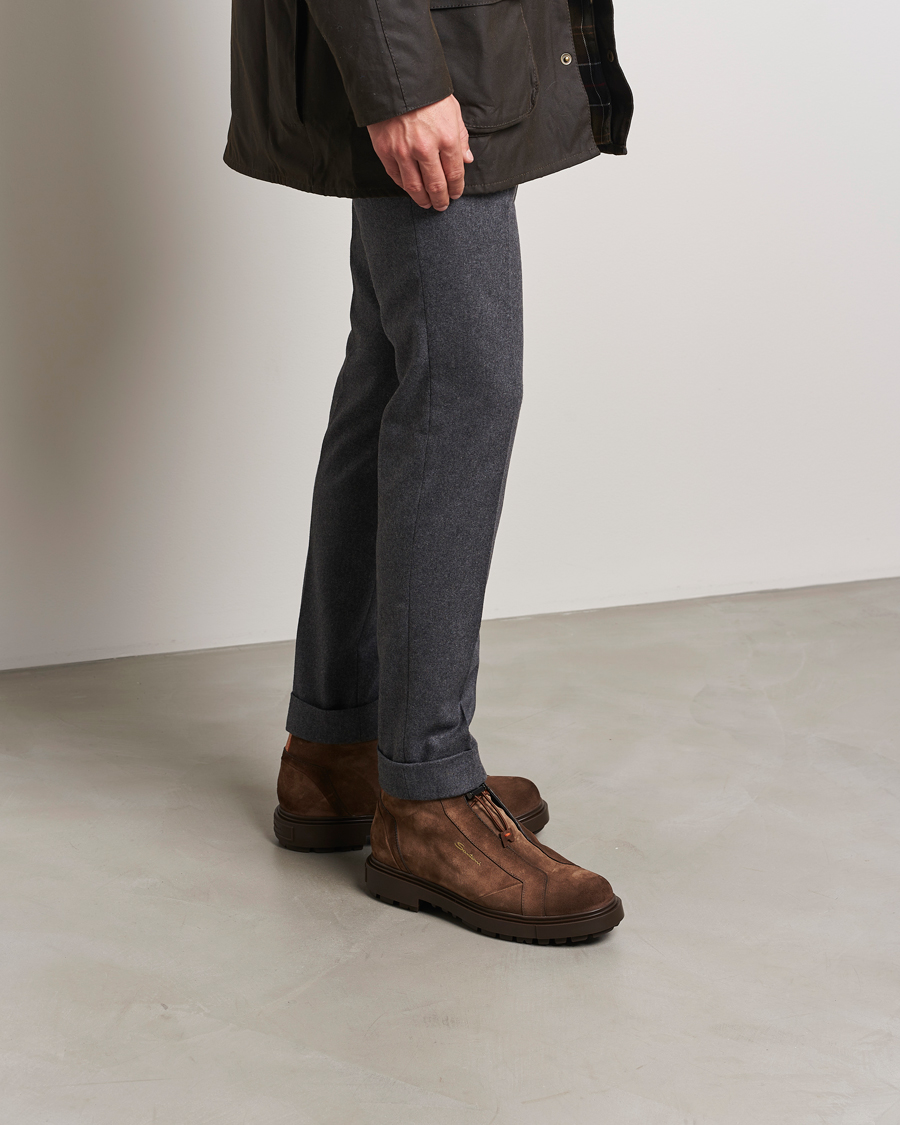 Mies | Santoni St Moritz No Lace Boot Dark Brown Suede | Santoni | St Moritz No Lace Boot Dark Brown Suede