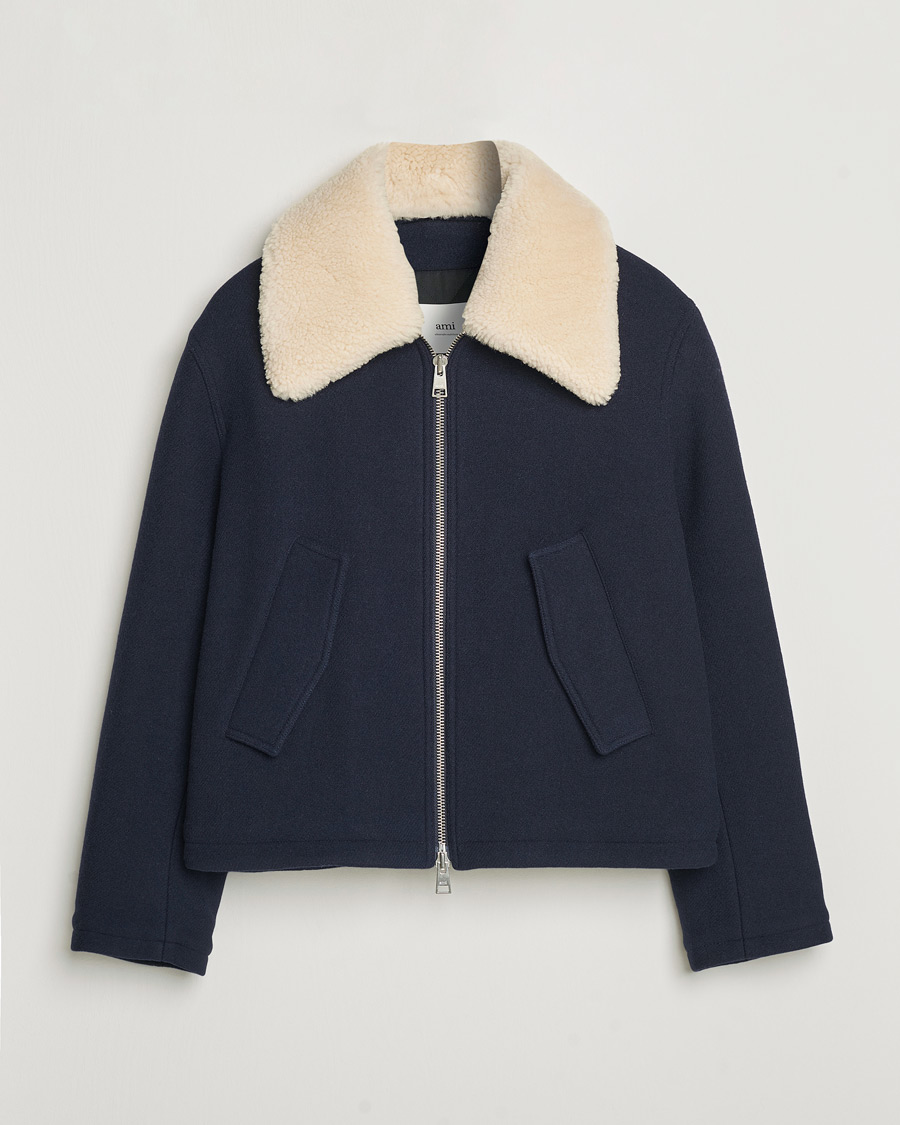 Mies | Takit | AMI | Wool Shearling Bomber Jacket Navy