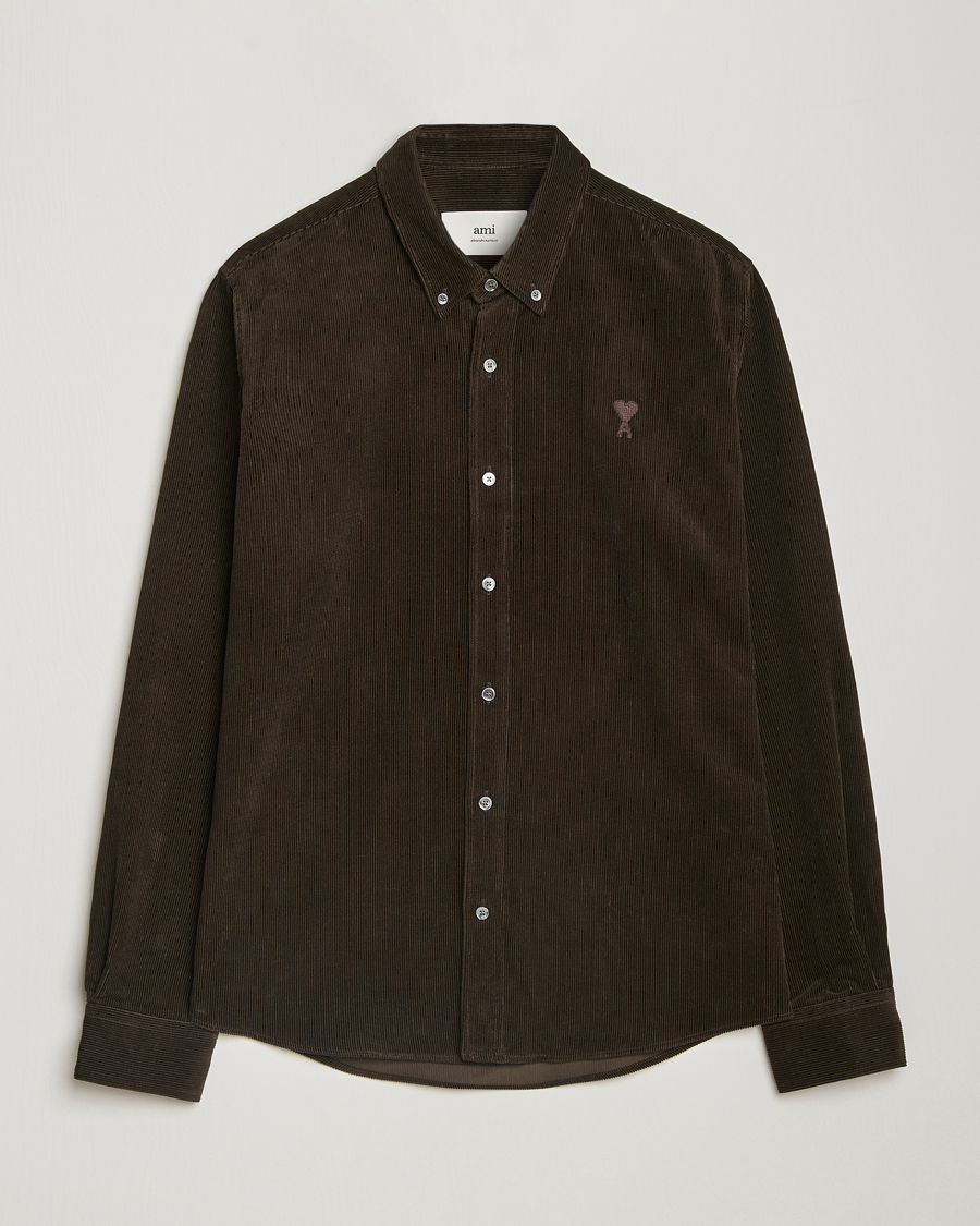 Mies | Kauluspaidat | AMI | Classic Fit Corduroy Shirt Dark Coffee