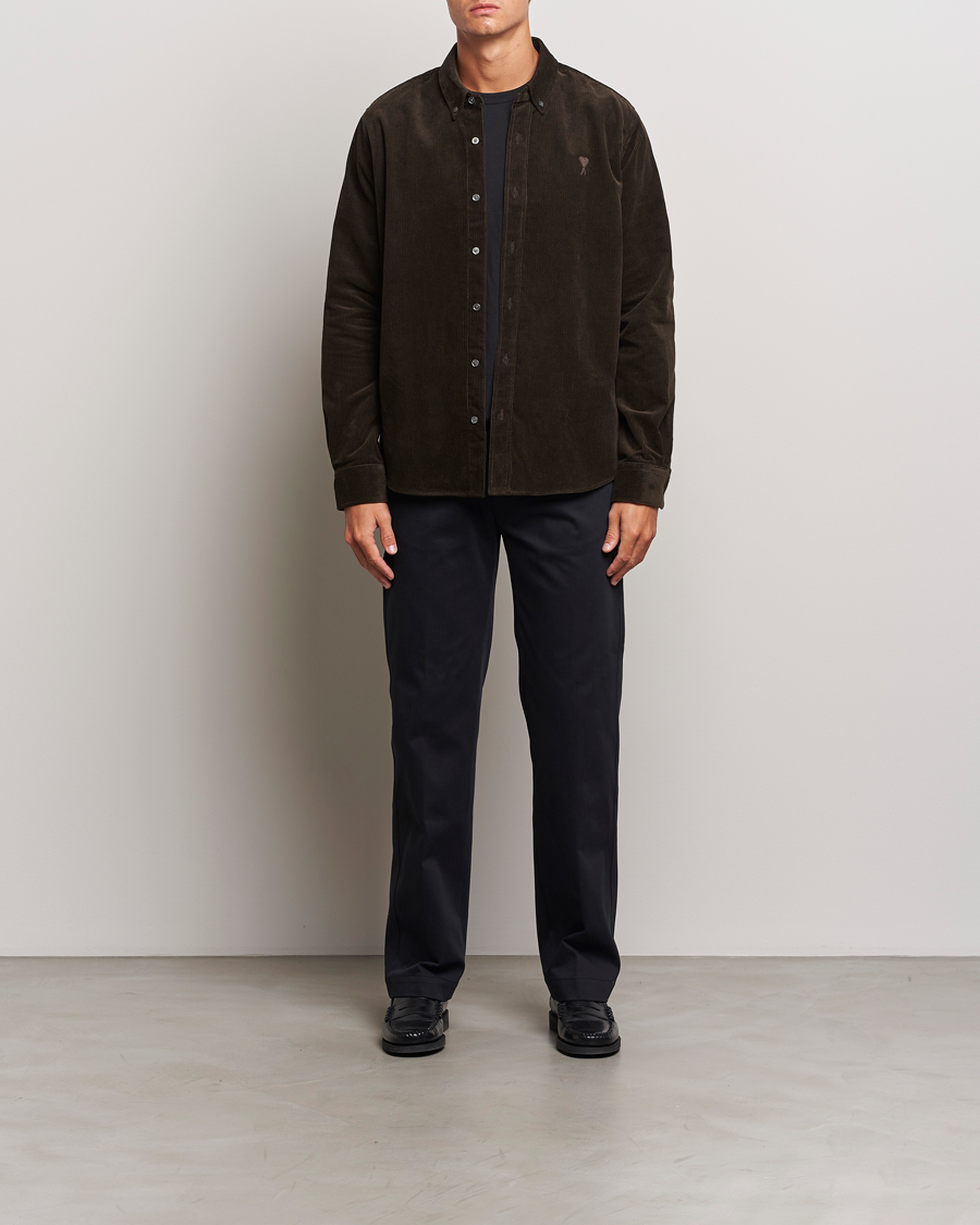 Mies | Kauluspaidat | AMI | Classic Fit Corduroy Shirt Dark Coffee