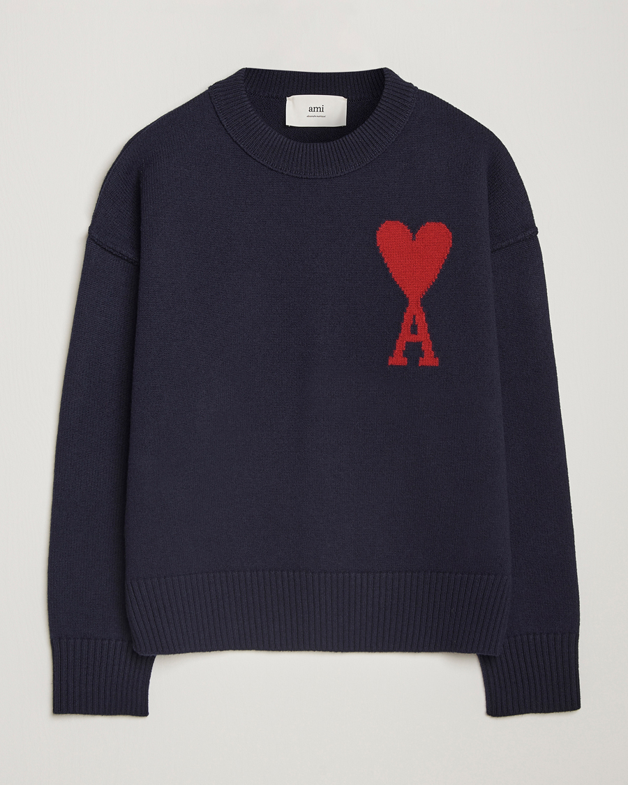 Mies | Puserot | AMI | Big Heart Logo Crew Neck Navy