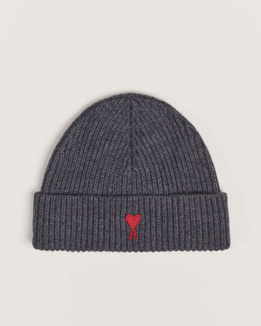 Mies | AMI Heart Logo Beanie Heather Grey | AMI | Heart Logo Beanie Heather Grey