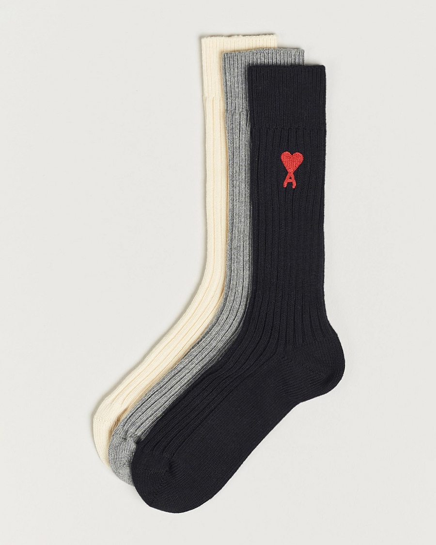Mies | Alusvaatteet | AMI | 3-Pack Heart Logo Socks White/Grey/Black