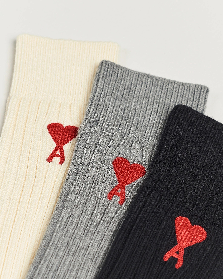 Mies | Alusvaatteet | AMI | 3-Pack Heart Logo Socks White/Grey/Black